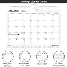 Wall Calendar 2026-2027   2 Year Small Calendar 2026-2027, 11 X 8.5 In, Jan 2...