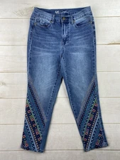 DG2 By Diane Gilman Womens Jeans Sz 2 Blue Embroidered Cropped Stretch Denim Y2K