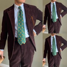Dark Brown Corduroy Men's Suits Wide Lapel Leisure Tuxedos Wedding Party Blazer