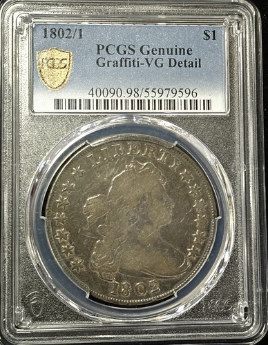 1802/1 Draped Bust Silver Dollar $1 Coin - Certified PCGS VG Details - Rare!