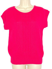 Vintage 1980s pink silk Angora sweater S short oversized vest cable knit bright