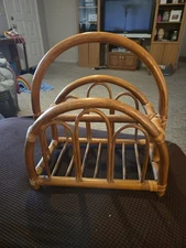 Vintage Bentwood Rattan Magazine Rack Boho Mid Century Style Read