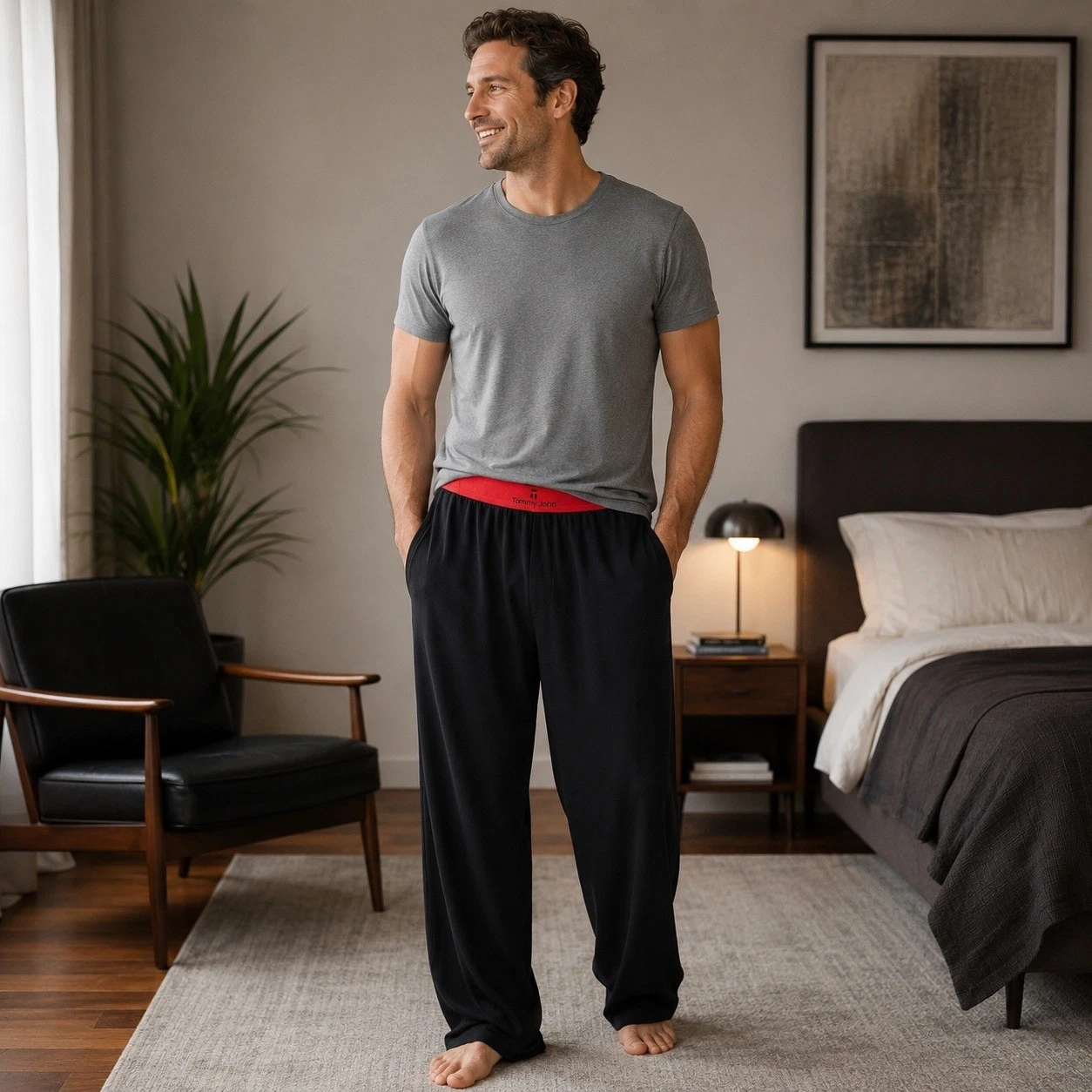 TOMMY JOHN Second Skin Pajama Lounge Pants Mebs M NWOT Blk/Red Micromodal