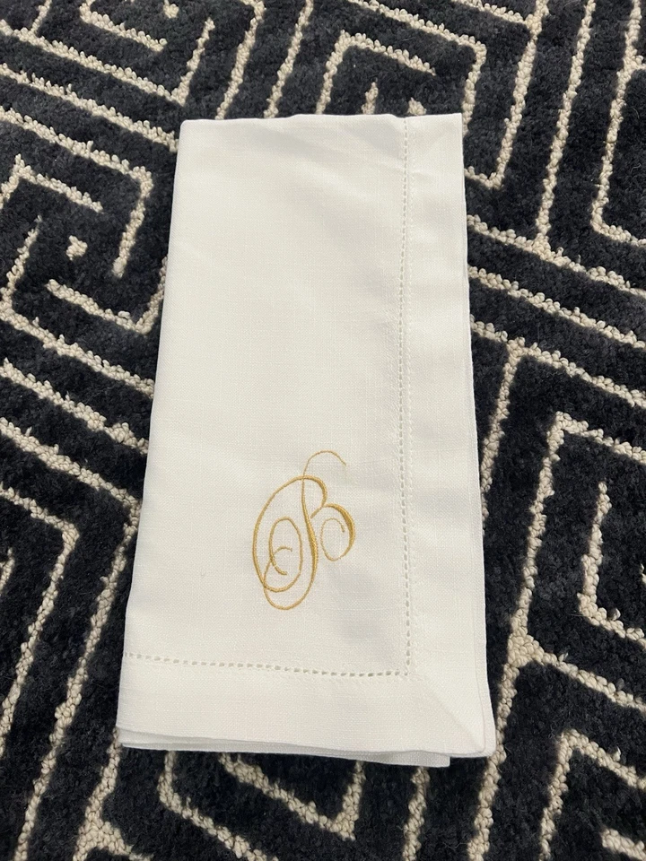 Gorgeous Hemstitch Linen Napkin Set Of 10 With Gold Script B - Image 2 of 3