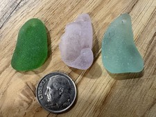 Sea glass - 3 Top Drilled Pendant Pieces - Lot  433