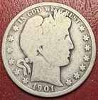 1901 Barber Silver Half Dollar. Free Shipping