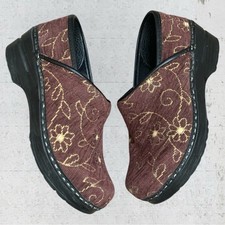 SANITA Original Danish Clogs Brown Floral Tapestry Shoes Women US 6 EUR 36 Boho