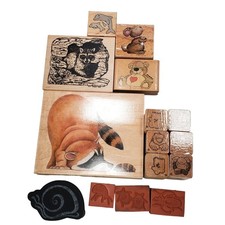 Vtg Junk Drawer Lot of 15 Cute Animal Core Rubber Stamps Raccoon Bear Insects