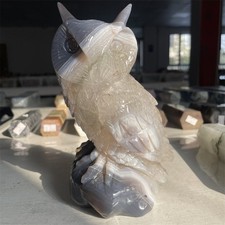 3.6LB 7"Blue Sardonyx Agate Owl Carved Crystal Mineral Statue Quartz Gift