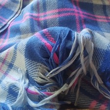Vintage Wool Blanket Blue Pink Picnic Granny Core Tartan