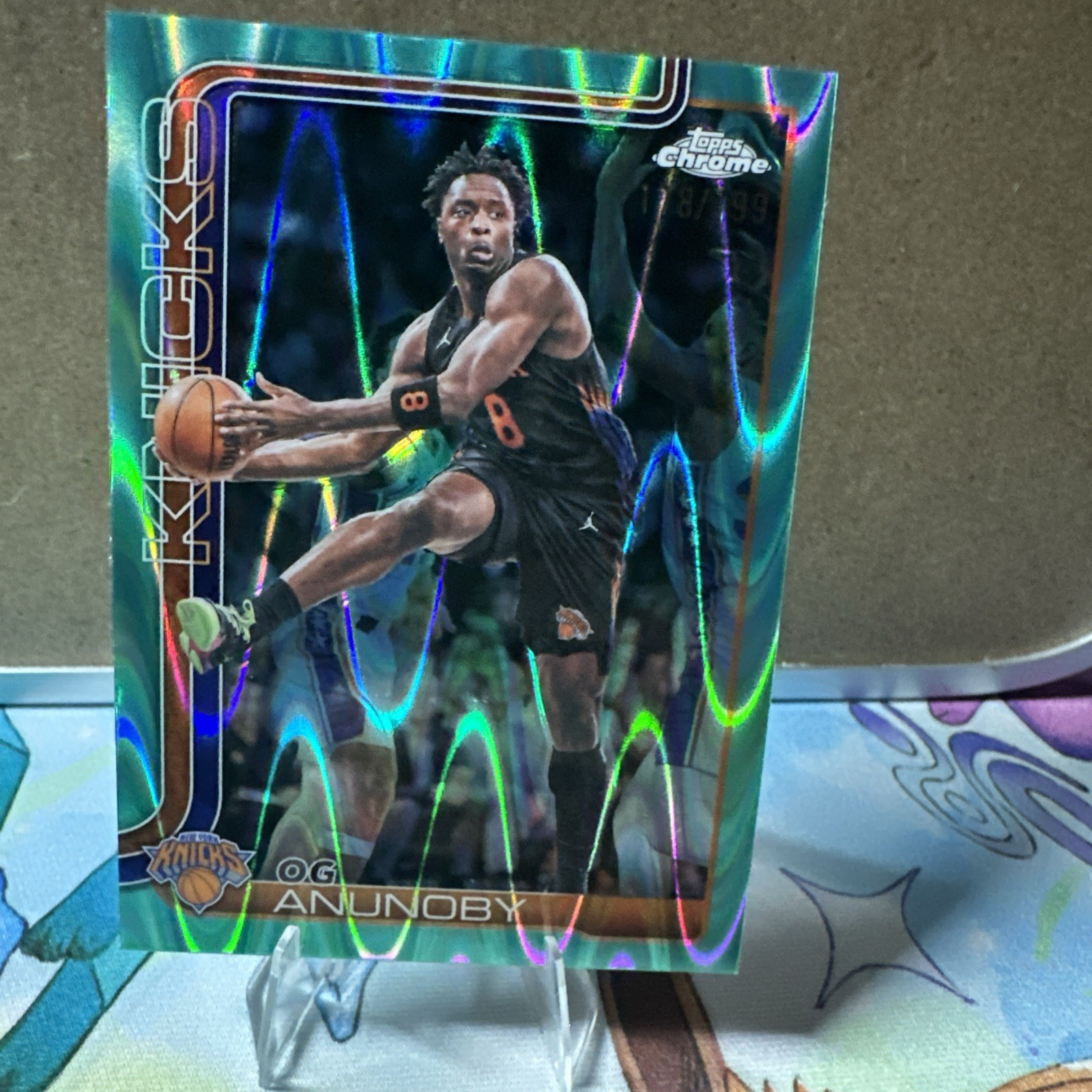2025-26 Topps Chrome Update OG Anunoby Aqua RayWave Refractor /199 #43 Knicks
