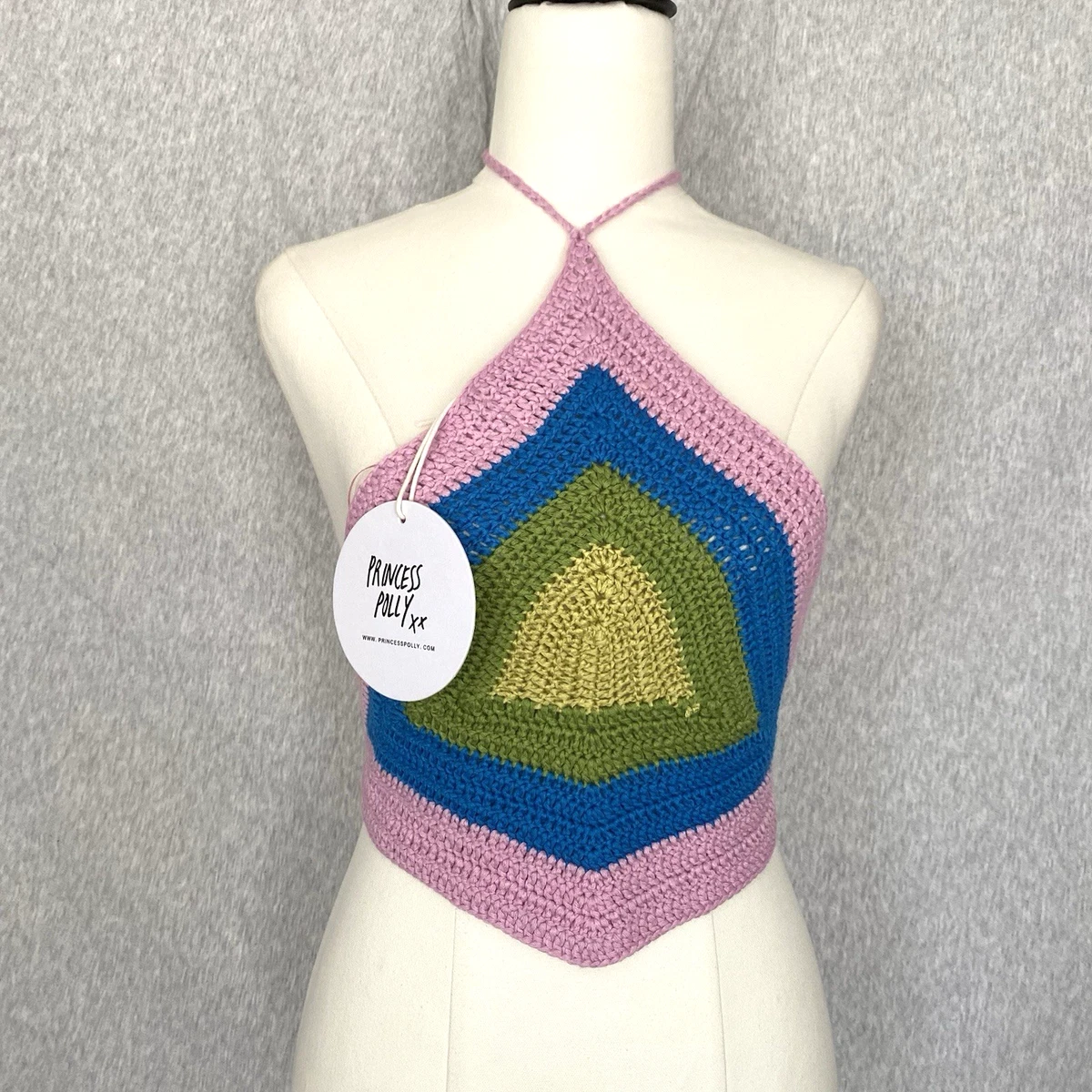 Princess Polly Womens S/M Crochet Backless Halter Top Festival Boho Y2K Retro
