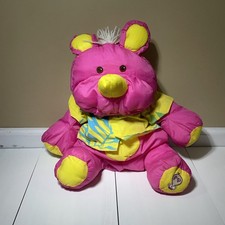 Vintage 80s Puffalump Fisher Price Hawaiian Shirt Large Plush Bright Pink Rhino