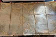 1941 National Geographic A MAP OF THE WORLD Fold-out Wall Map 40x22 WWII Era