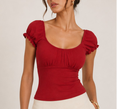 OGL Move  XS Plantive Ecosy Retro Brami Sleeveless Bra Puff Short Sleeve Red Top