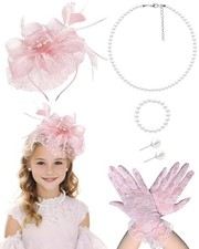 Gril Tea Party Hat 2025 Fascinators with Gloves Funeral Hats Gloves Blush Pink