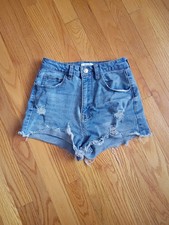 Forever 21 Women's High Rise Distressed Cut Off Denim Shorts Blue Size 26
