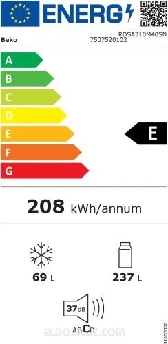 BEKO RDSA310M40SN BEKO FRIGO DOPPIA PORTA STATICO310LT MINFROST E SILVER RDSA310 - Imagen 4 de 4