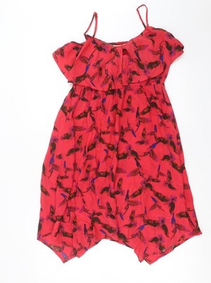Boho Style Damen Etuikleid rot Größe M - Vogelmuster