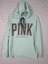 Victorias Secret Pink Leopard Cheetah Pullover Hooded sweater shirt Mint SMALL