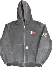 Carhartt J140 Black Duck Active Jacket Quilted Flannel Lined Hooded Large Reg