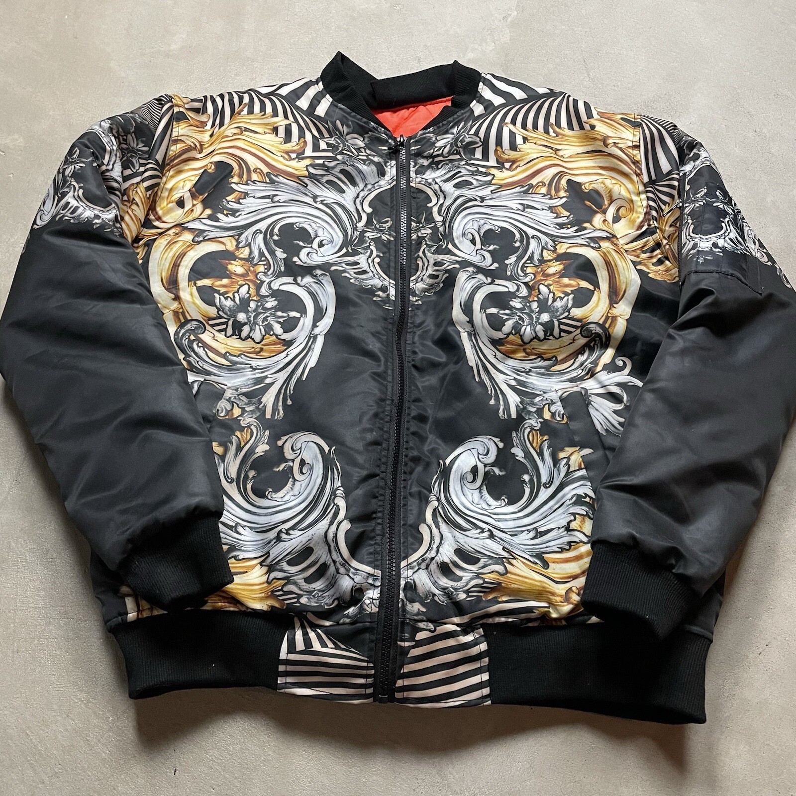 Bomber Jacket S Royalty Baroque Paisley Gold Y2K Vintage MA-1 Hip Hop-image