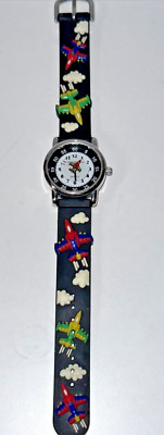 Boy's Solo Time Watch, Airplane Theme Poly Band, Spinning Plane on Face
