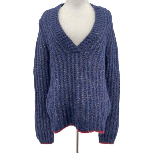 La Ligne Women's Navy Blue Alpaca Wool Blend Fuzzy Wuzzy V-Neck Sweater XS NEW - Picture 2 of 8