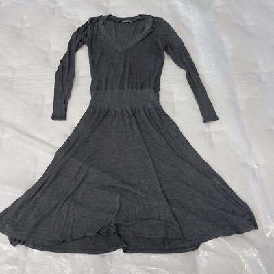 James Perse Dress Gray V Neck Long Sleeve Bodycon Maxi Sz 3 Lightweight Viscose.