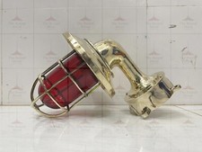 Vintage Brass Wall Light with Shade & Red Glass | Unique Indoor/Outdoor Sconce