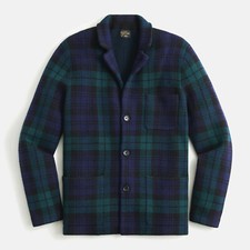 NWT 398 J Crew 100 Cashmere Black Watch Plaid Blue Cardigan Sweater Blazer