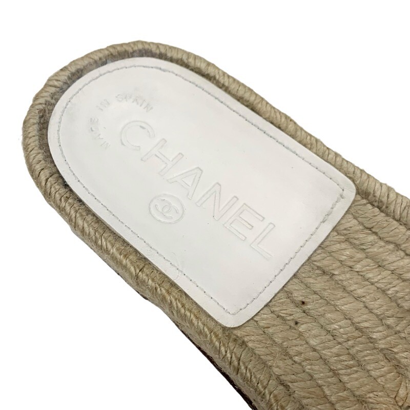 CHANEL Sandals Shoes Leather White Gold Coco Mark