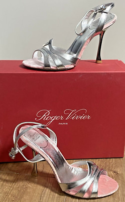 Roger Vivier Leder Absatz Sandale Viv  Bling Metallic Pink Silber UK4,5 Neu mit Karton UVP660 