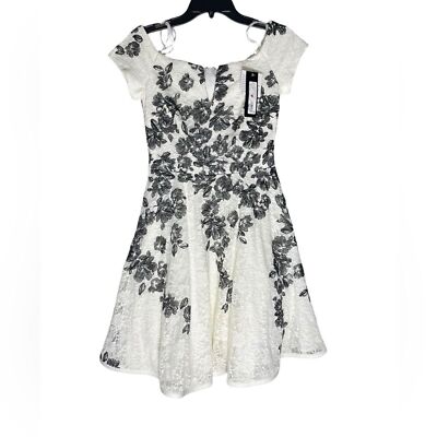 Xscape Mini Dress Sz 6 Lace Short Sleeve Off Shoulder Cocktail Fit + Flare  NWT | eBay