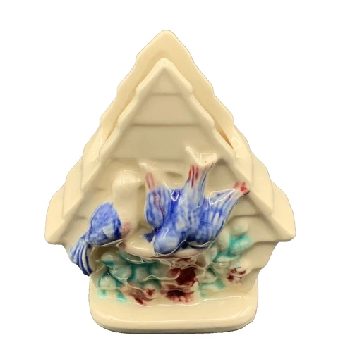 Shawnee Blue Birds & Flowers Wall Pocket Vase Planter - Vintage - USA - 6 1/4" H