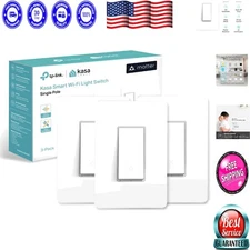 3-Pack Kasa Matter Smart Light Switches with Voice Control for Home Automation