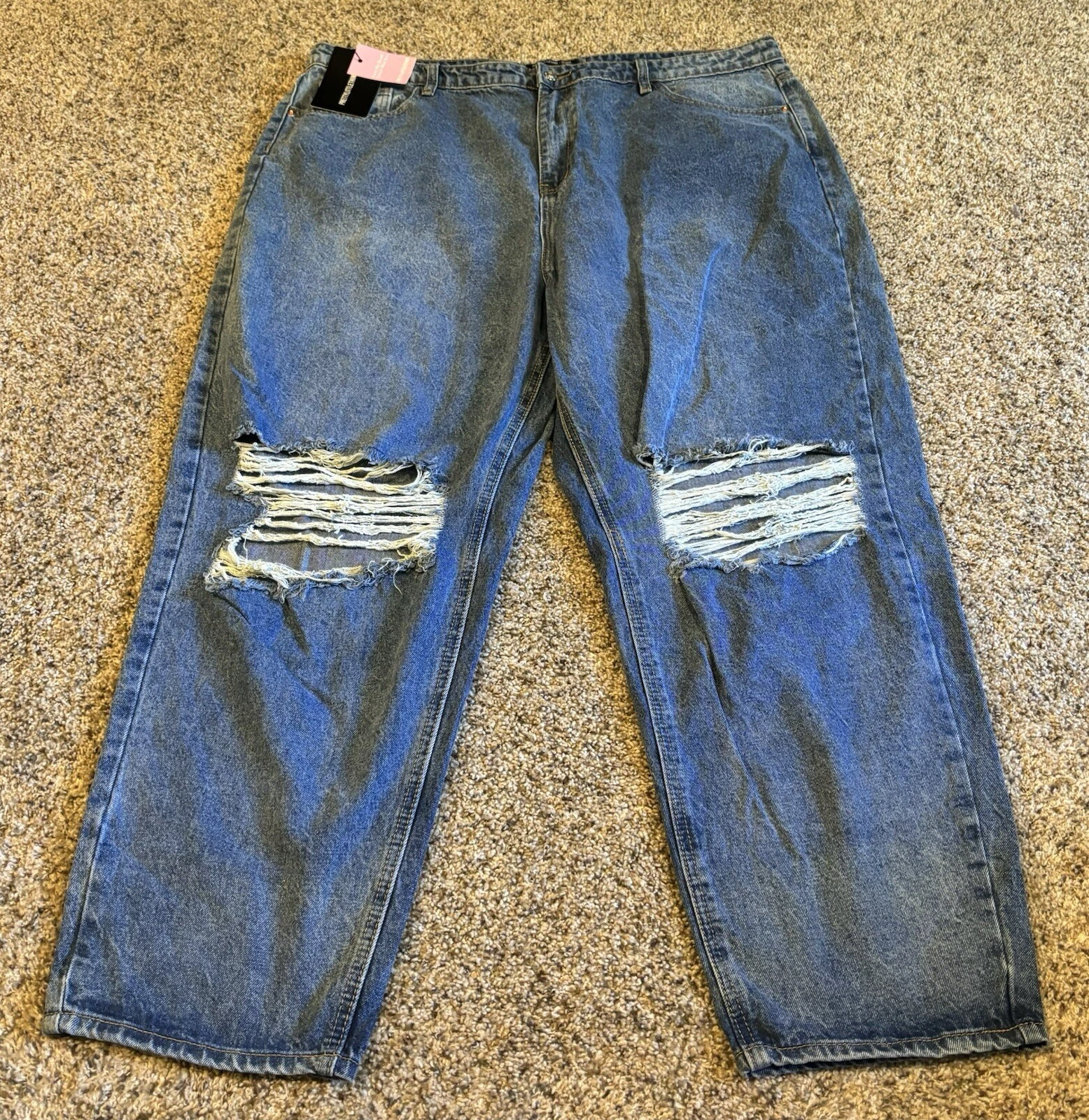 PRETTYLITTLETHING Jeans mamma Pretty Little Thing lavaggio medio nuovi con etichette taglia 20 denim invecchiato