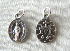 Virgin Mary Oval Miraculous Medal Tiny Charm Small Silver tone  Pendant NICE