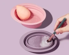 2 Pcs Make Up Brush Cleaning Bowl Pad Silicone Scrubbing Plate Foldable #ND