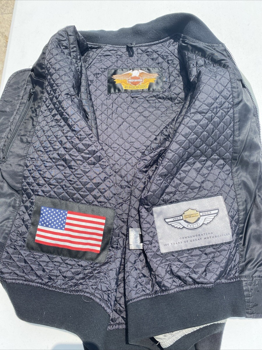 Harley Davidson Men 100th Anniversary Gray Nylon Bomber