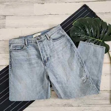 Hidden High Waist Fray Hem Straight Leg Jeans Light Wash Size 31