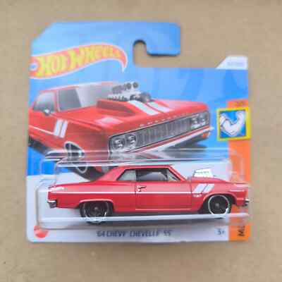 Hot Wheels '64 Chevy Chevelle SS - Modello Pressofuso Scala 1/64 - Serie Muscle Mania 2/5 - Colore Rosso Con Strisce Bianche