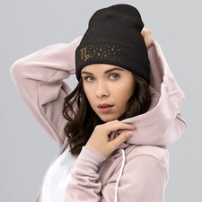 Capricorn in the Stars Knit Beanie - Cozy Knit Hat Dark Grey