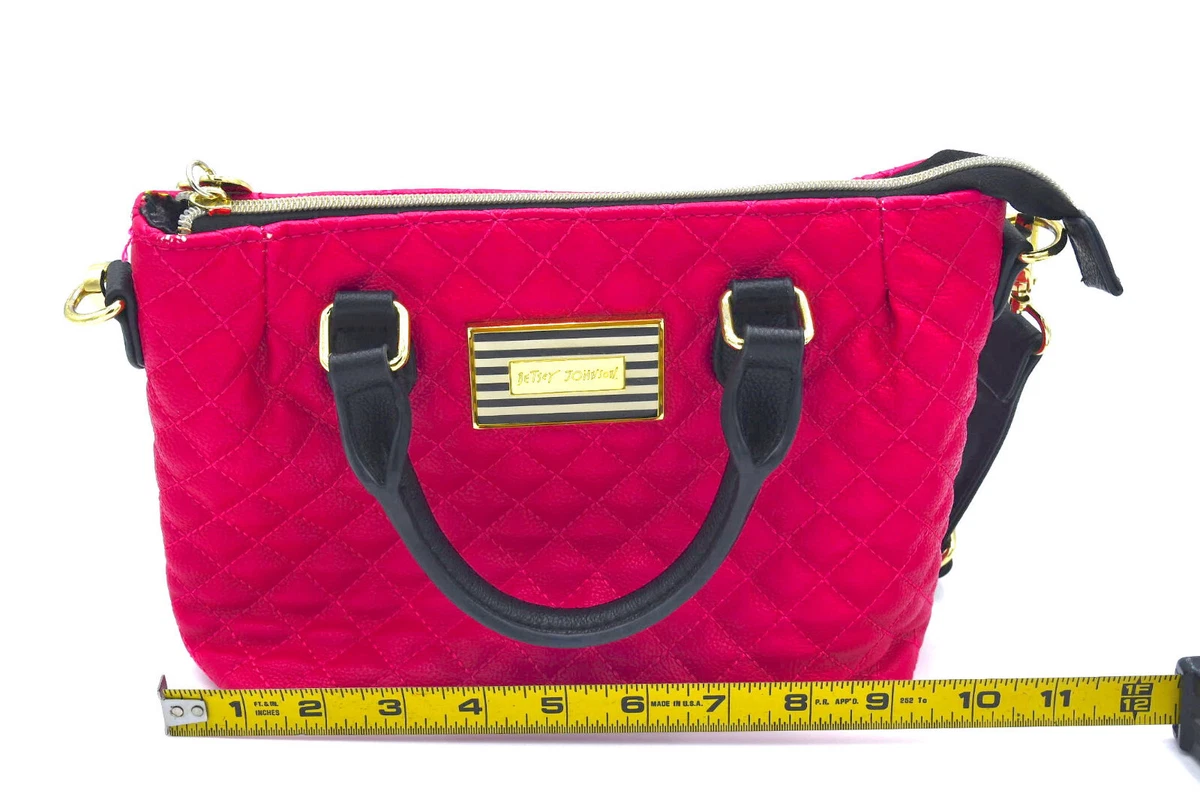 Betsey Johnson Purse Handbag Shoulder Crossbody Black Pink Quilted Gold