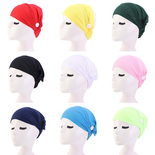 Women Cancer Chemo Cap Buttons Turban Bonnet Hat Headscarf Hijab HeadWrap Cover - Picture 7 of 45