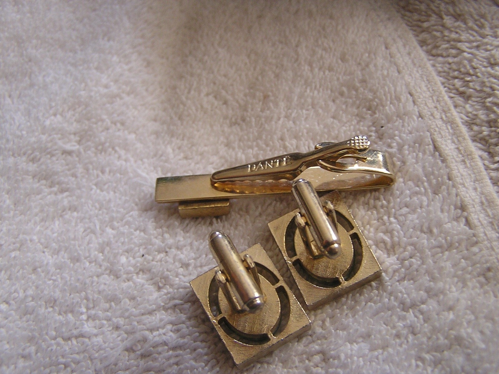 Vintage Dante Cufflink Set with Tie Clip Clasp Green Stones eBay