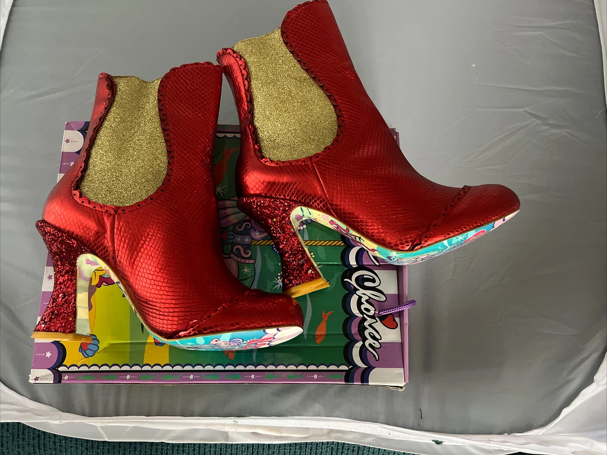 NEW Irregular Choice Carousel Red Glitter Chelsea Boots 8.5 43 Wizard Oz Dorothy