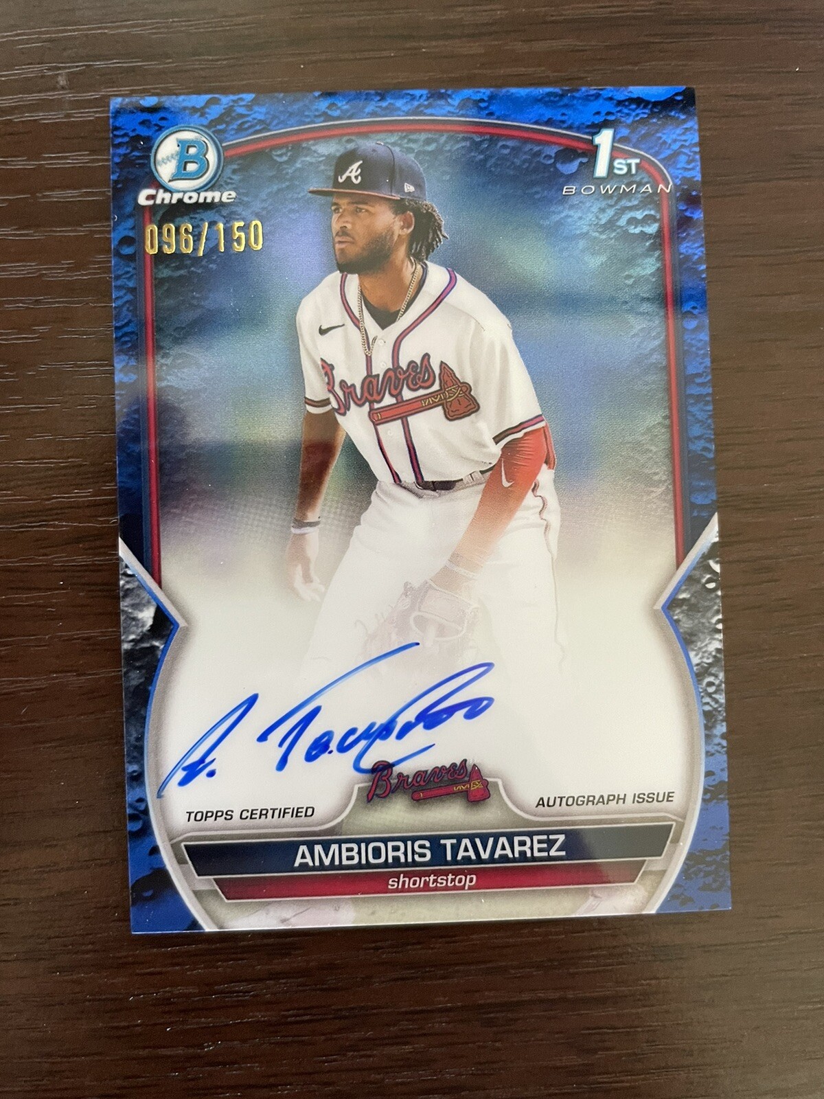 2023 Bowman 1st Chrome Ambioris Tavarez Blue Lunar Crater Refractor Auto #/150