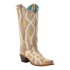 Corral Ladies Crystals  Studs White-Golden Touches Beige Boots Z5246