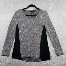 AB Studio Womens Sweater Gray Black Knit Long Sleeve Scoop Neck Size M